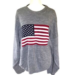 Vintage Faded Glory Large Oversized Chunky Knit American Flag Crewneck Sweater